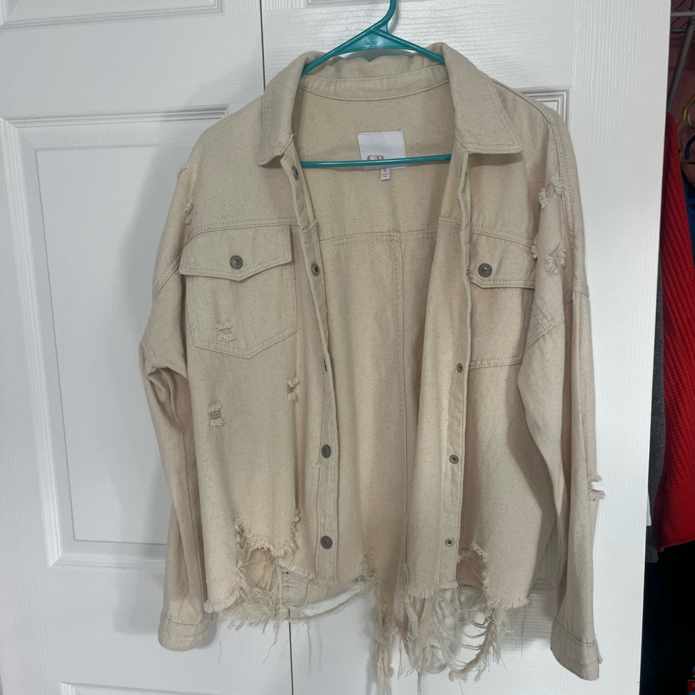 Gianni Bini Distressed Beige Jean Jacket